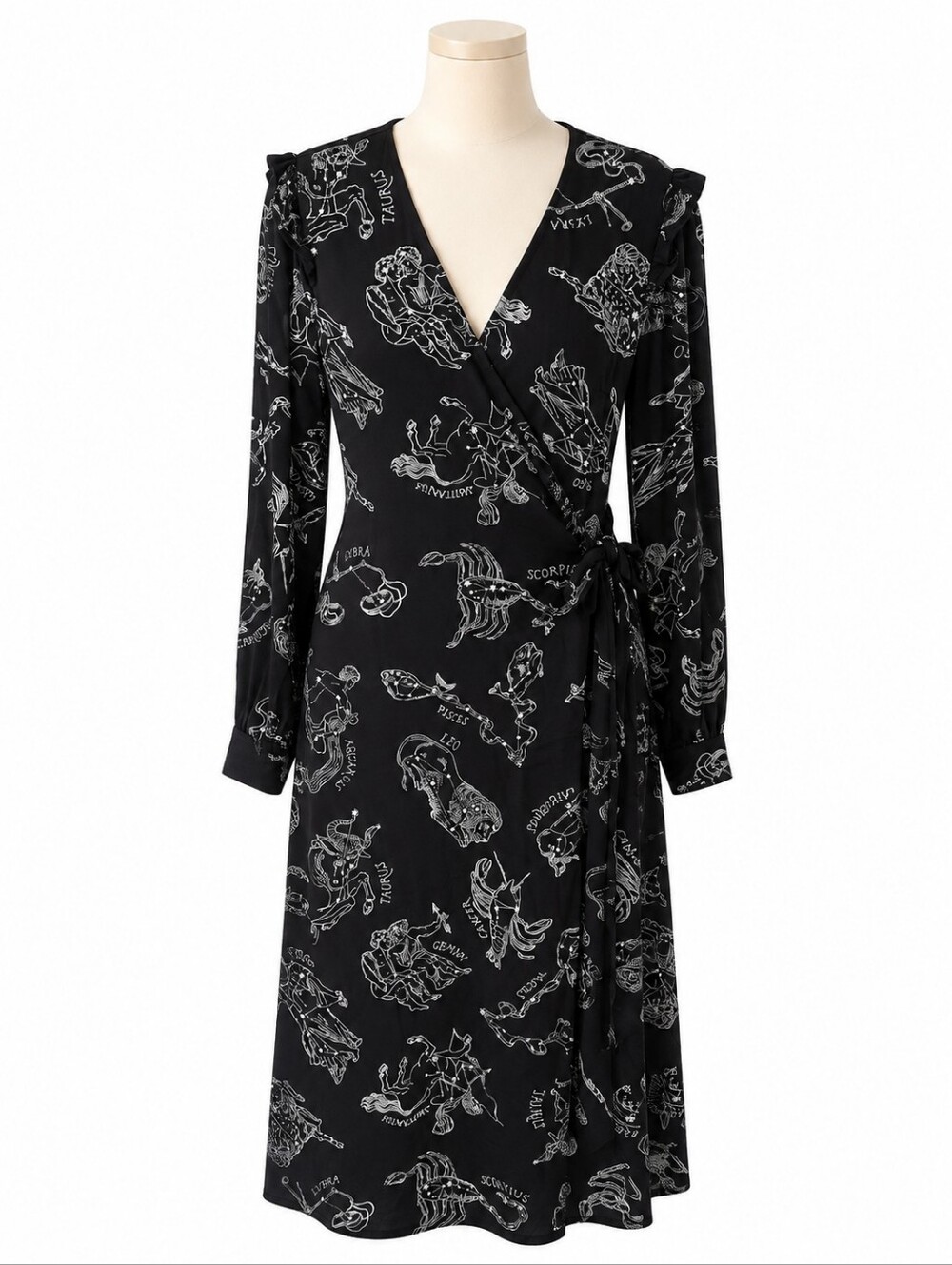 Disturbia Zodiac Maxi Wrap Dress Black Celestial Astrology Constellations Sz 12